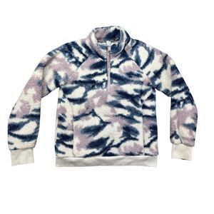 Athleta Girl Pullover Girls Medium 8-10 White Blue Athleisure 1/4 Zip Pockets